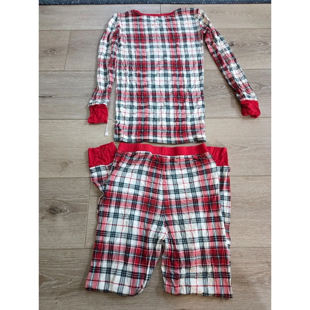 Little Sleepies Red Christmas Holiday Plaid Pajamas Set Red Bamboo Kids 9/10